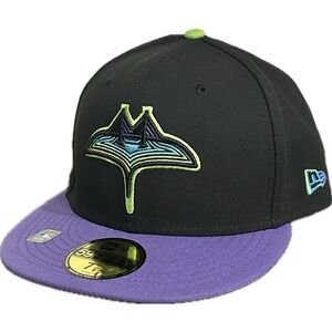 New Era Tampa Bay Rays Black Purple 59Fifty 5950 Patch Fitted Cap Hat 7 7/8